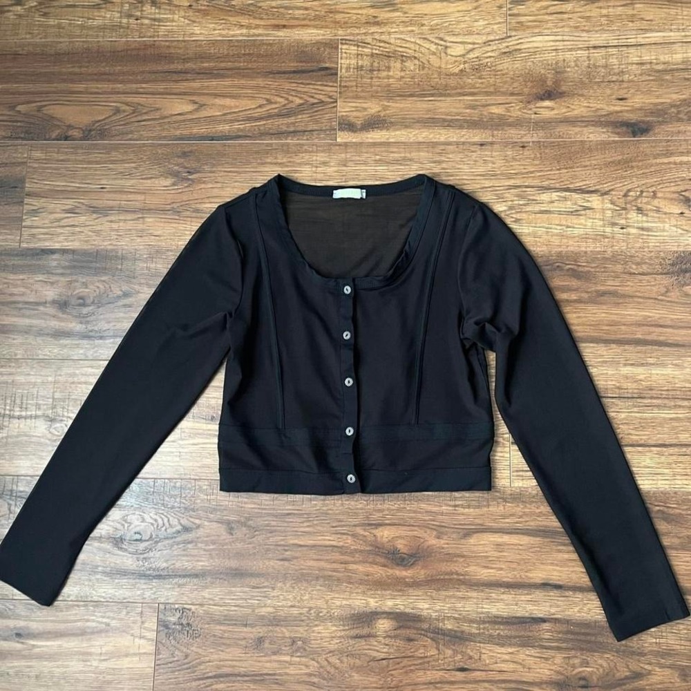 Vintage Dolcetta Black‎ Mesh Sheer Cropped Cardigan Women Small Y2K Goth Grunge